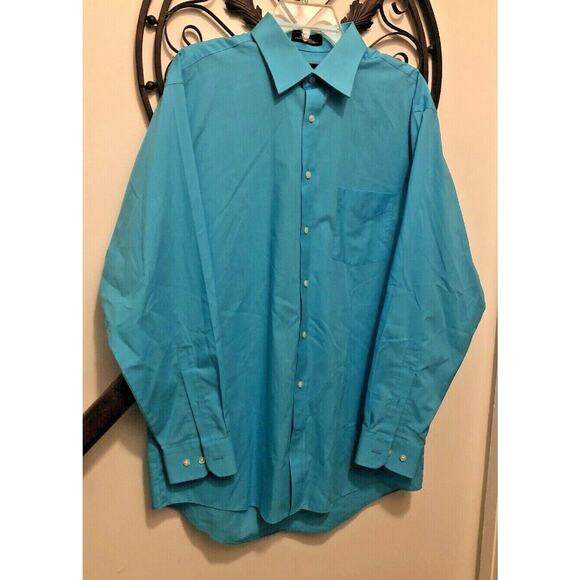 16 1/2 34-35 Stafford Blue Cotton Blend Broadcloth Reg Fit Button Down Shirt - Picture 3 of 8